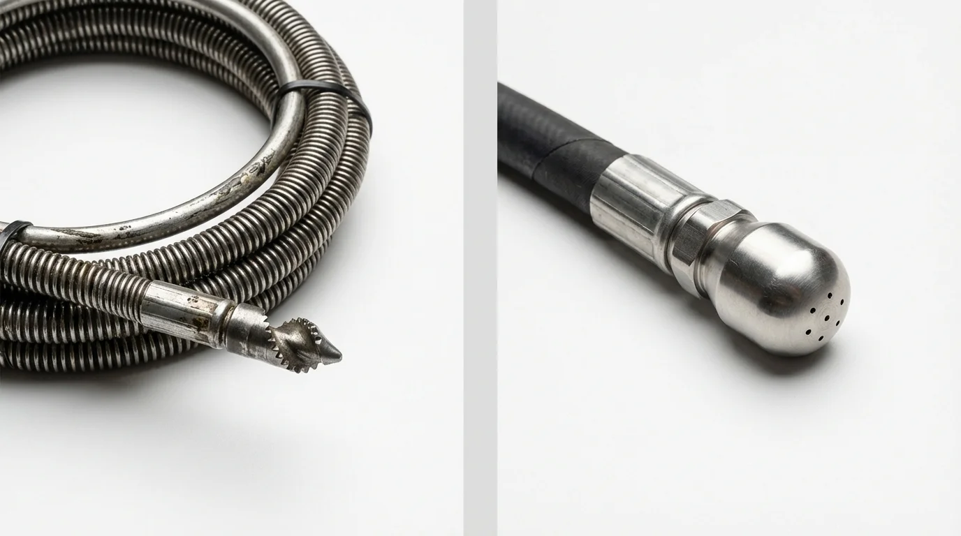 Drain snake cable and hydro jetting nozzle used for drain cleaning in Hebron, OH